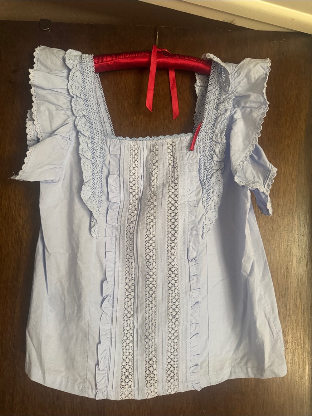 Boheme Light Blue Ruffled Lace Tank Top